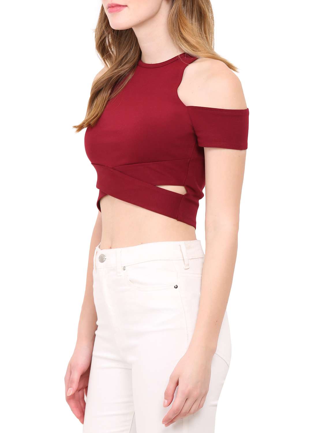 red polyester crop top - 12786279 -  Standard Image - 1