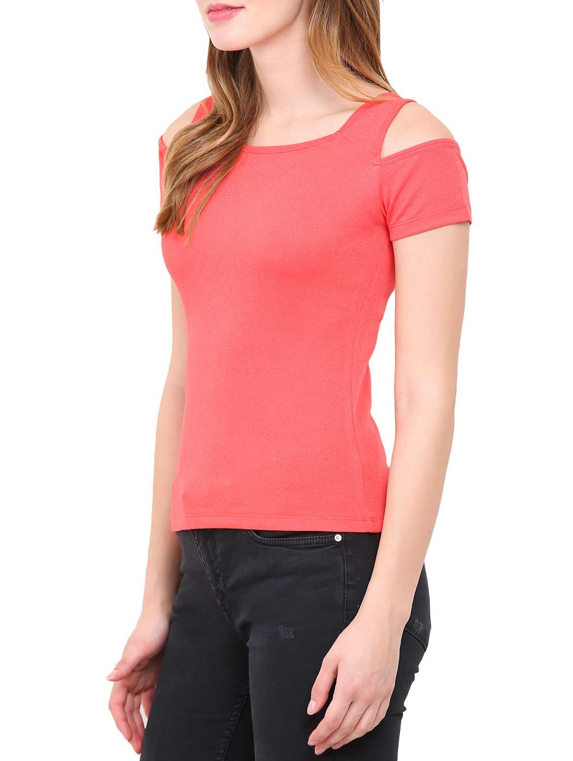 cold shoulder solid top  - 12786286 -  Standard Image - 1