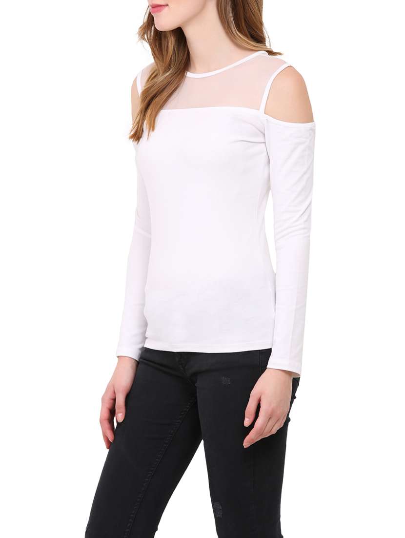 mesh panel cold shoulder top   - 12786292 -  Standard Image - 1