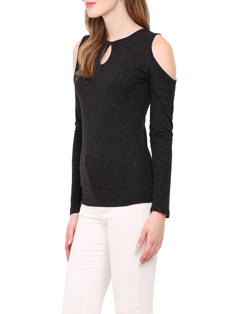 key hole neck cold shoulder top  - 12786299 -  Standard Image - 1