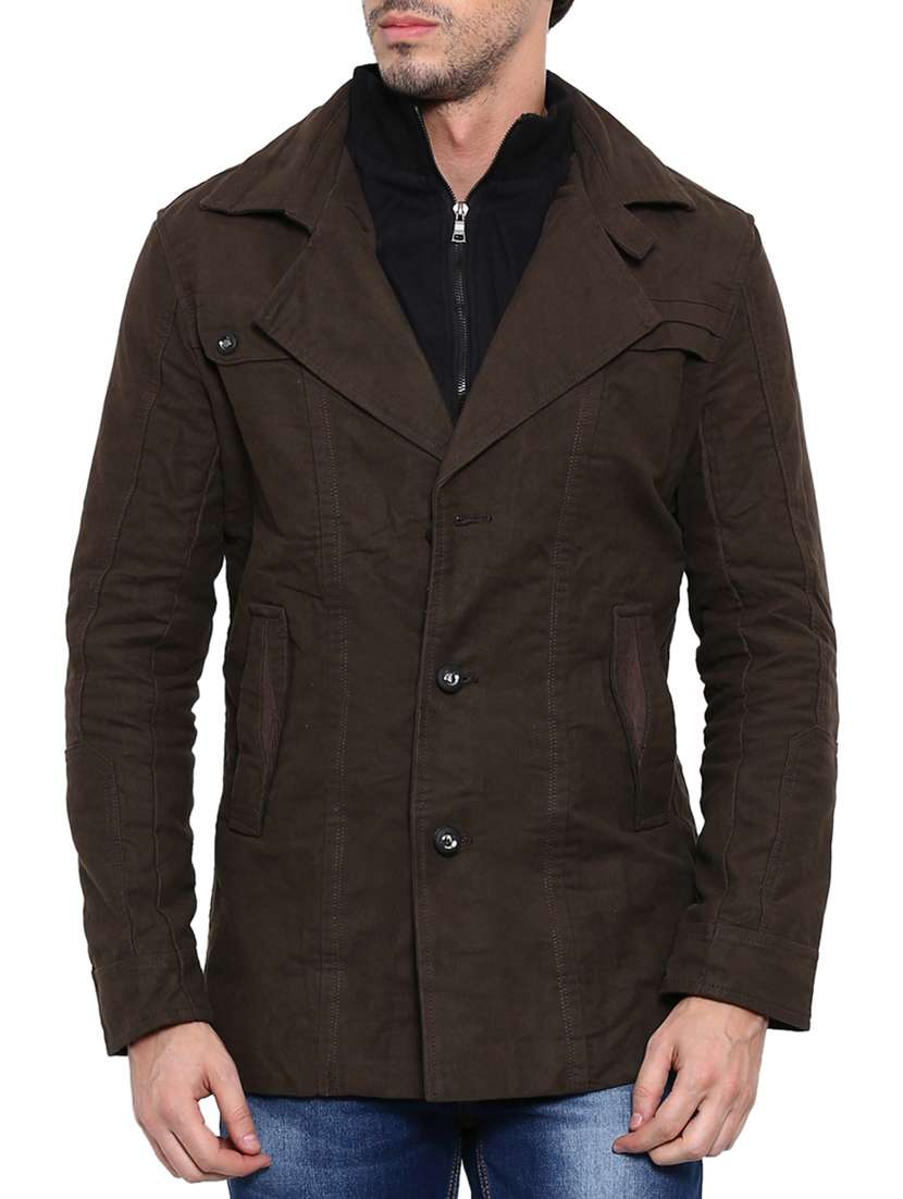 brown cotton casual jacket