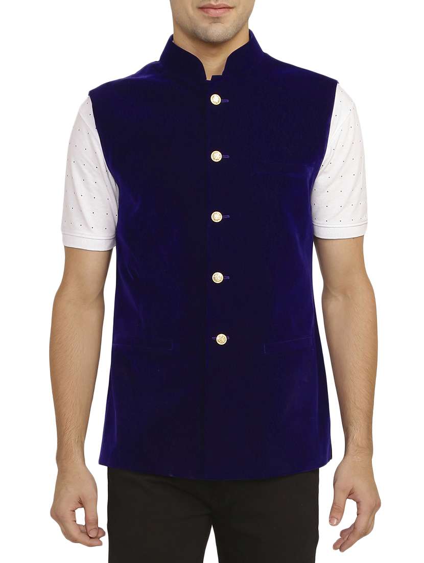 blue velvet nehru jacket