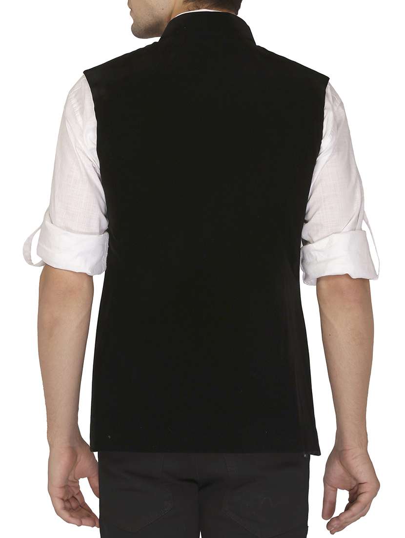 black velvet nehru jacket - 12787124 -  Standard Image - 1