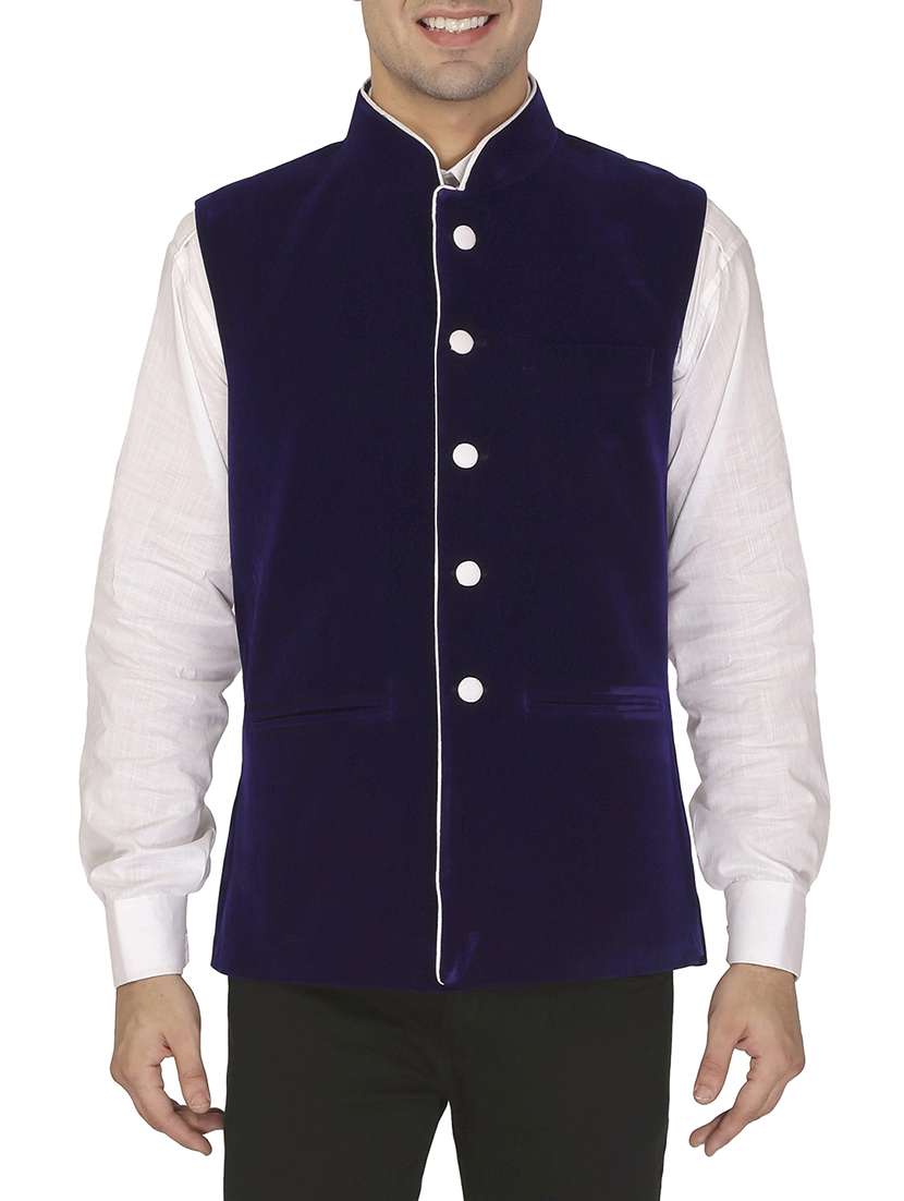 blue velvet nehru jacket