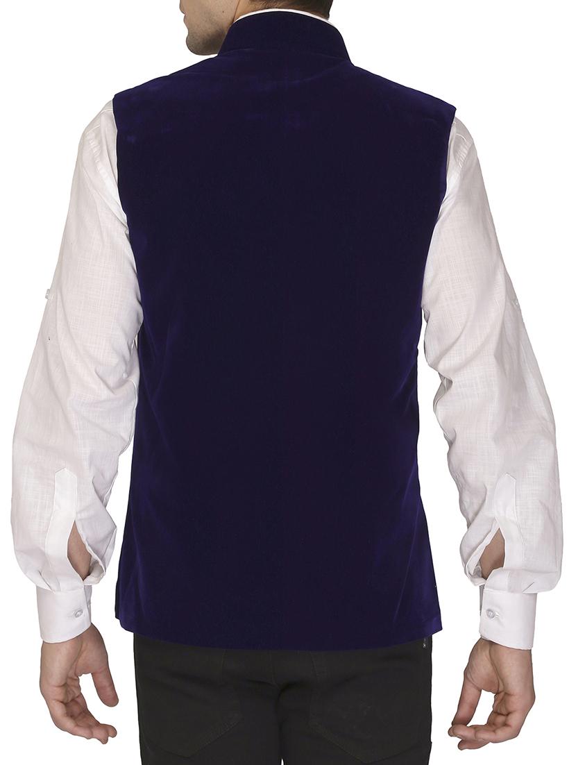 blue velvet nehru jacket - 12787130 - Standard Image - 1