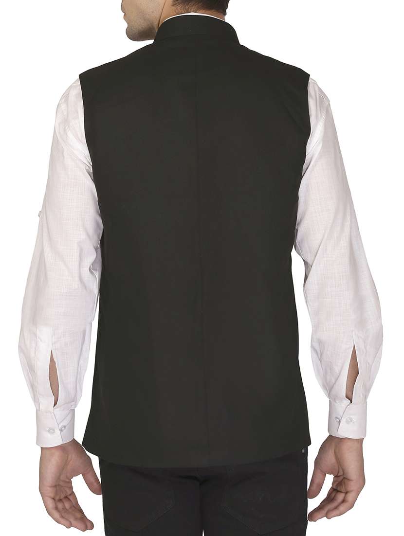 black cotton nehru jacket - 12787134 -  Standard Image - 1