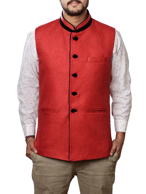 red cotton nehru jacket - 12787151 - Standard Image - 0