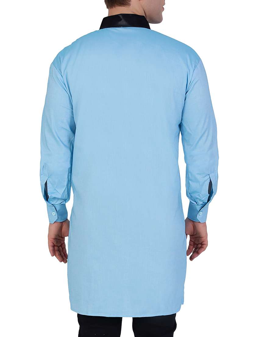 solid light blue cotton kurta - 12787164 -  Standard Image - 1