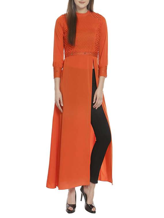 orange polyester long tunic