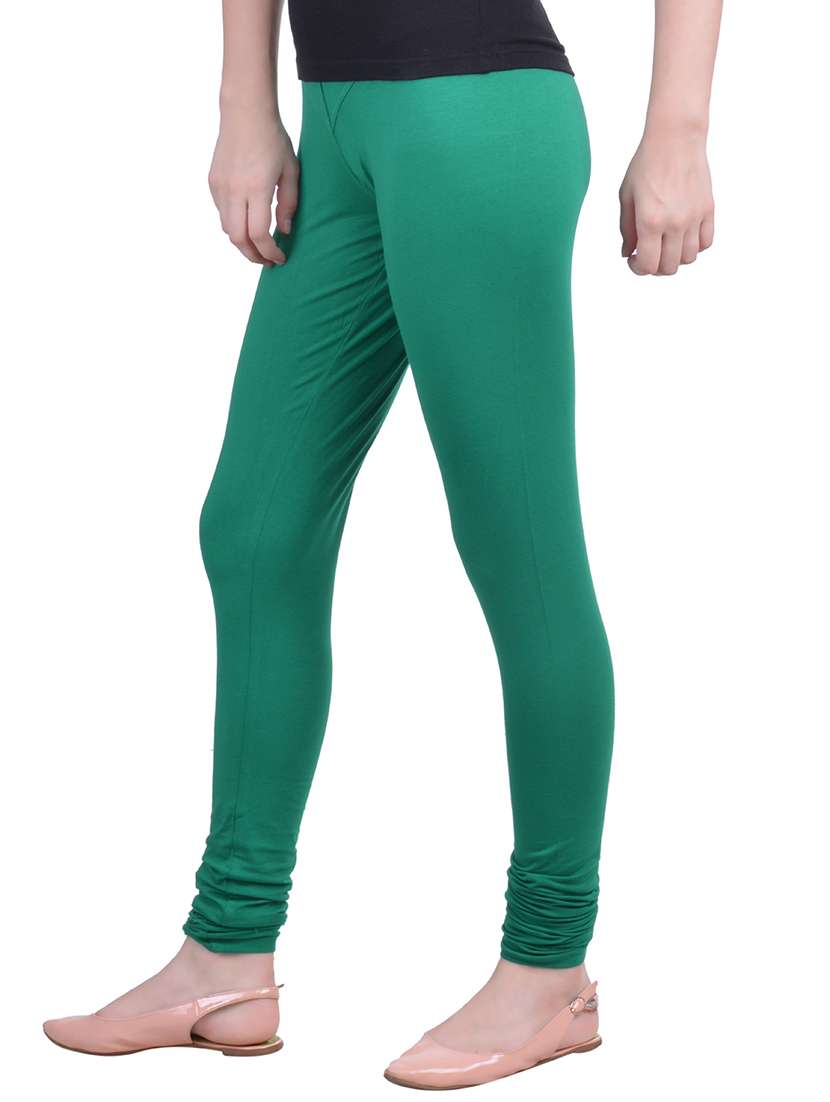 green cotton lycra ankle length legging - 12792210 -  Standard Image - 1