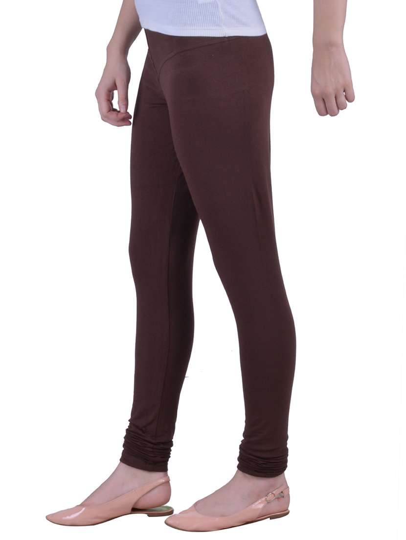 brown cotton lycra ankle length legging - 12792213 -  Standard Image - 1