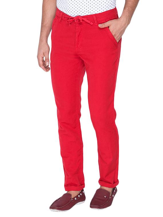 mufti mens red slim fit mid rise trousers - 12792480 - Standard Image - 1