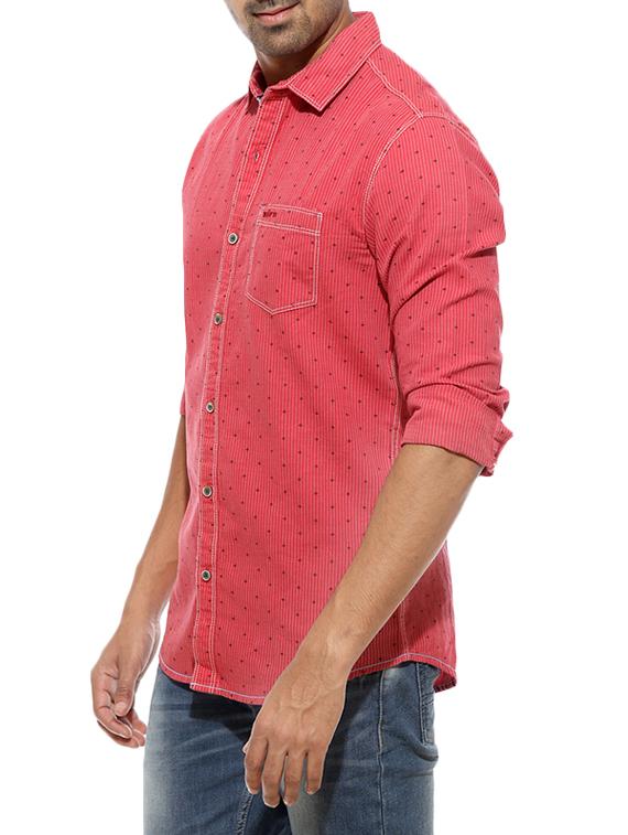 mufti mens red slim fit mid rise casual shirts - 12792594 - Standard Image - 1