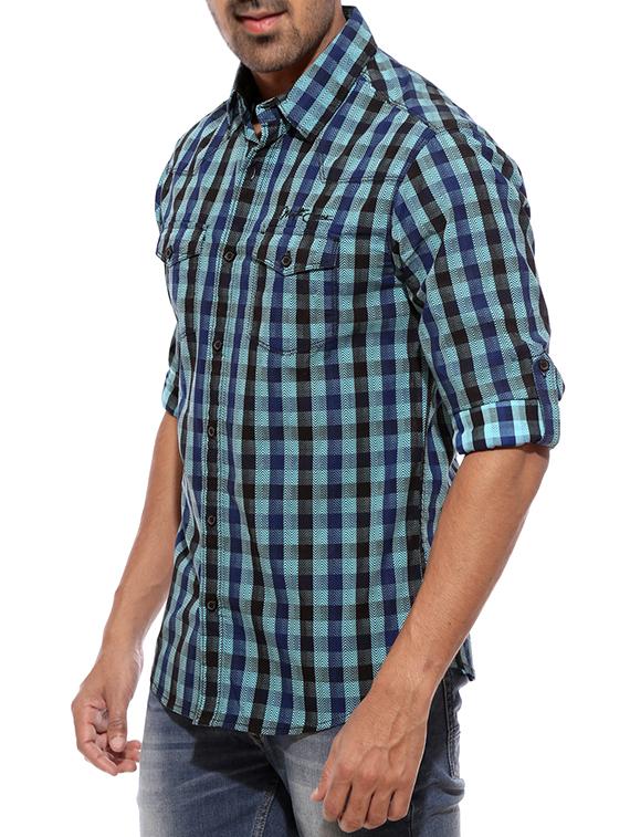 mufti mens turqouise slim fit mid rise casual shirts - 12792632 -  Standard Image - 1