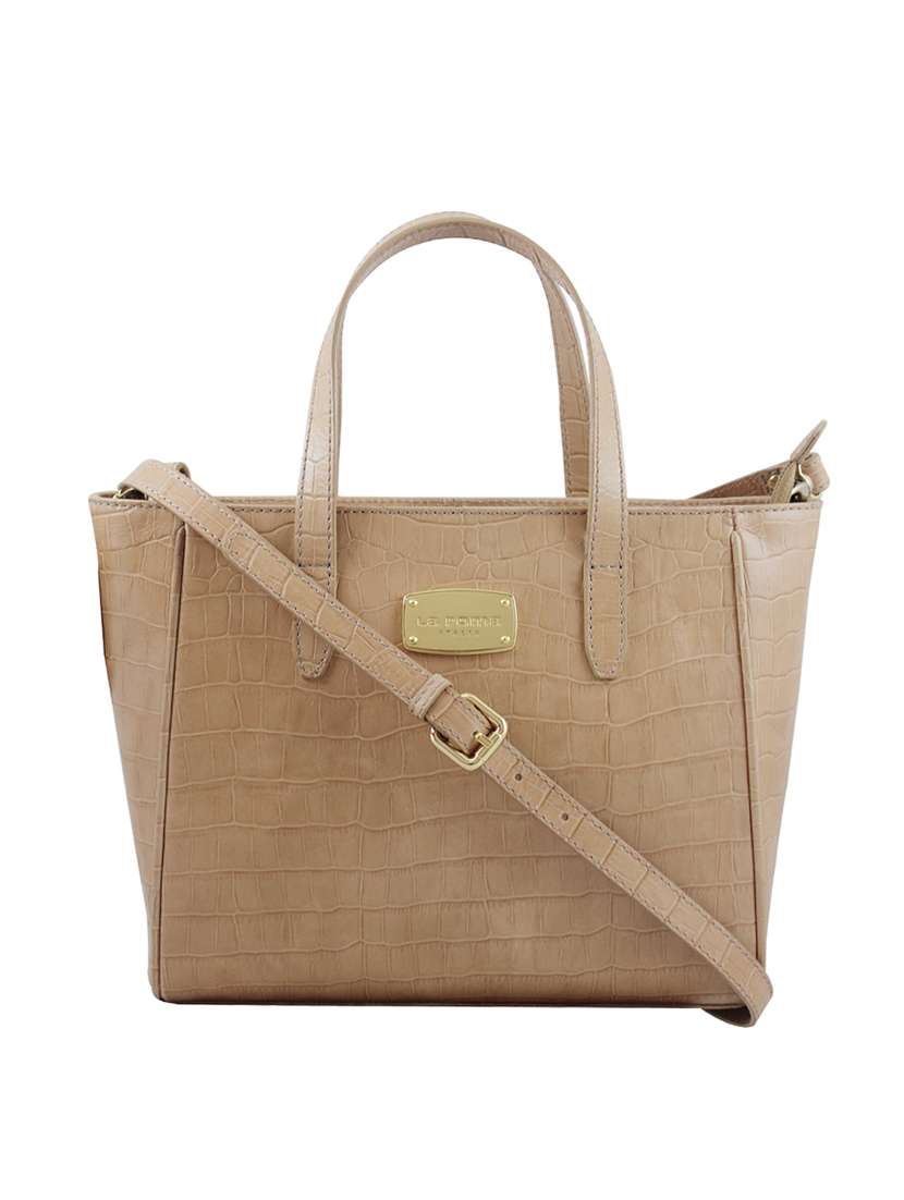 beige leather handbag