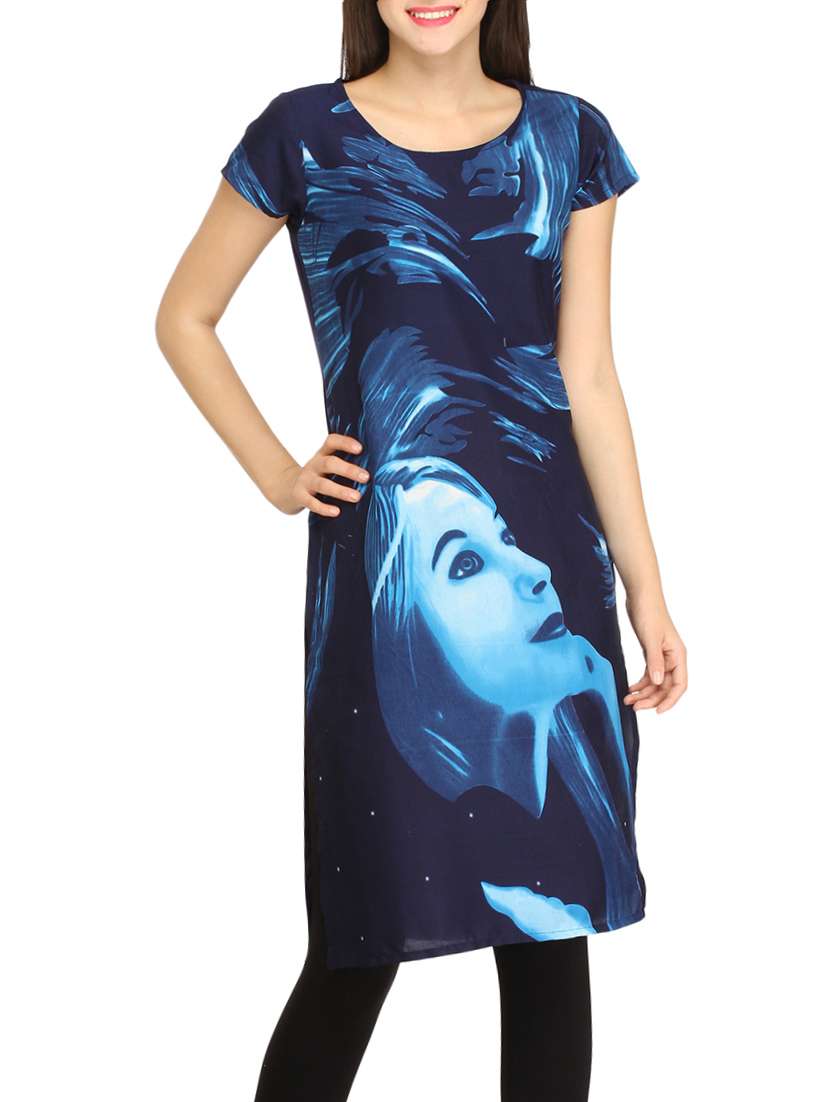 blue crepe straight kurta