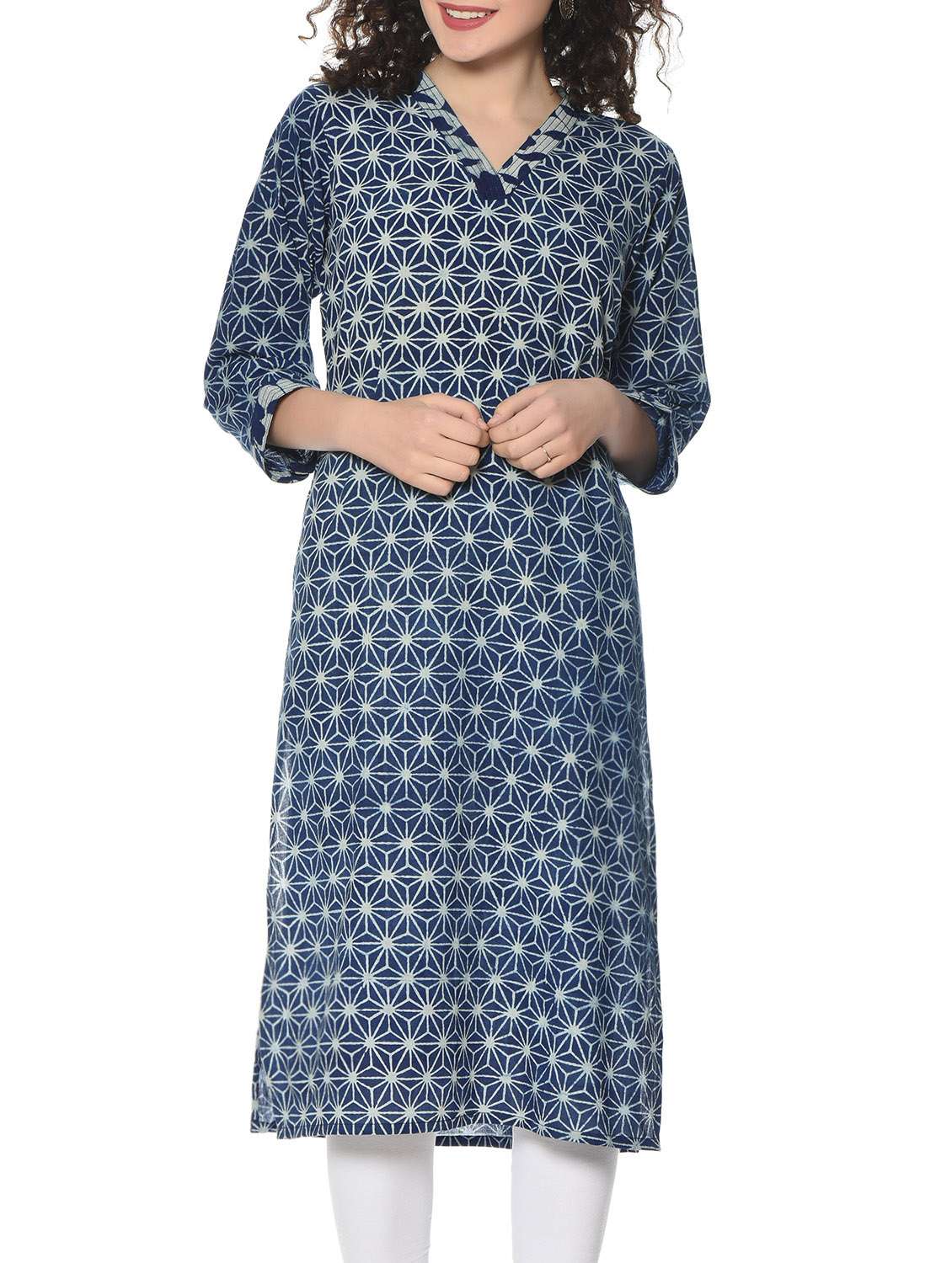 Indigo printed cotton kurta