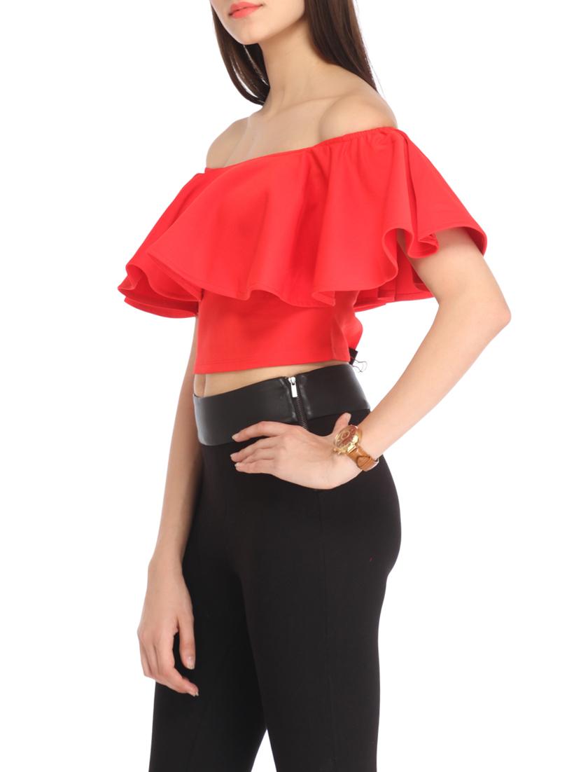ruffled off shoulder crop top - 12799990 -  Standard Image - 1