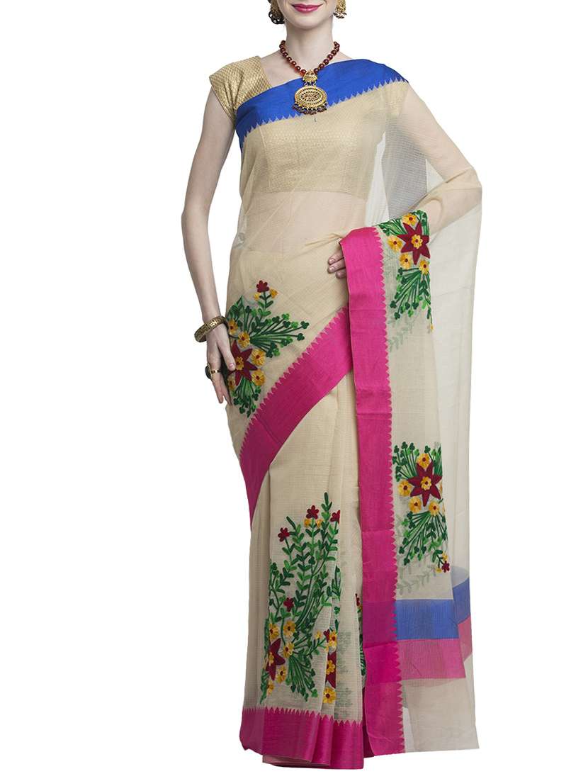 cream colored kota doria saree with blouse