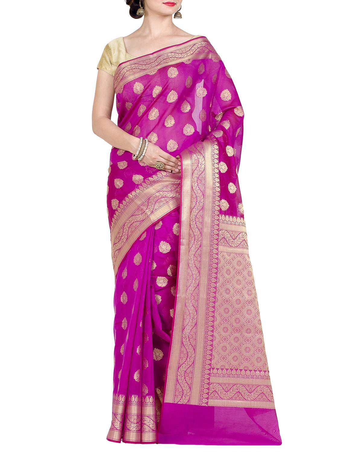 gold zari motif  banarasi saree with blouse