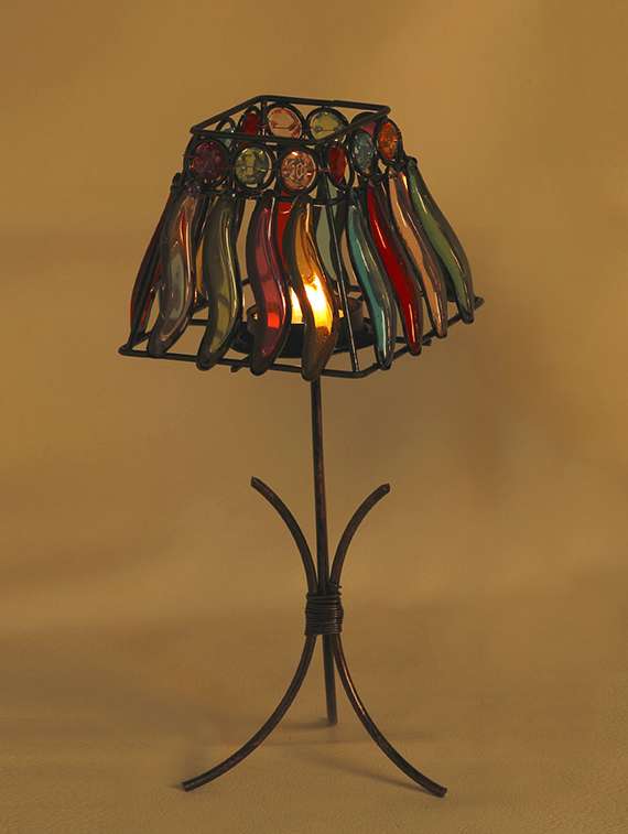 colored glass square lamp shade design tea light holder