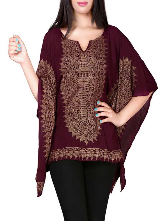 maroon printed crepe kaftan
