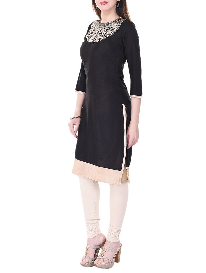 black rayon straight kurta - 12804932 -  Standard Image - 1