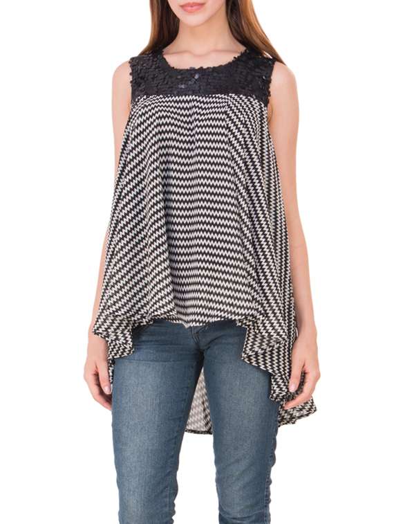 black sequinned asymmetric top