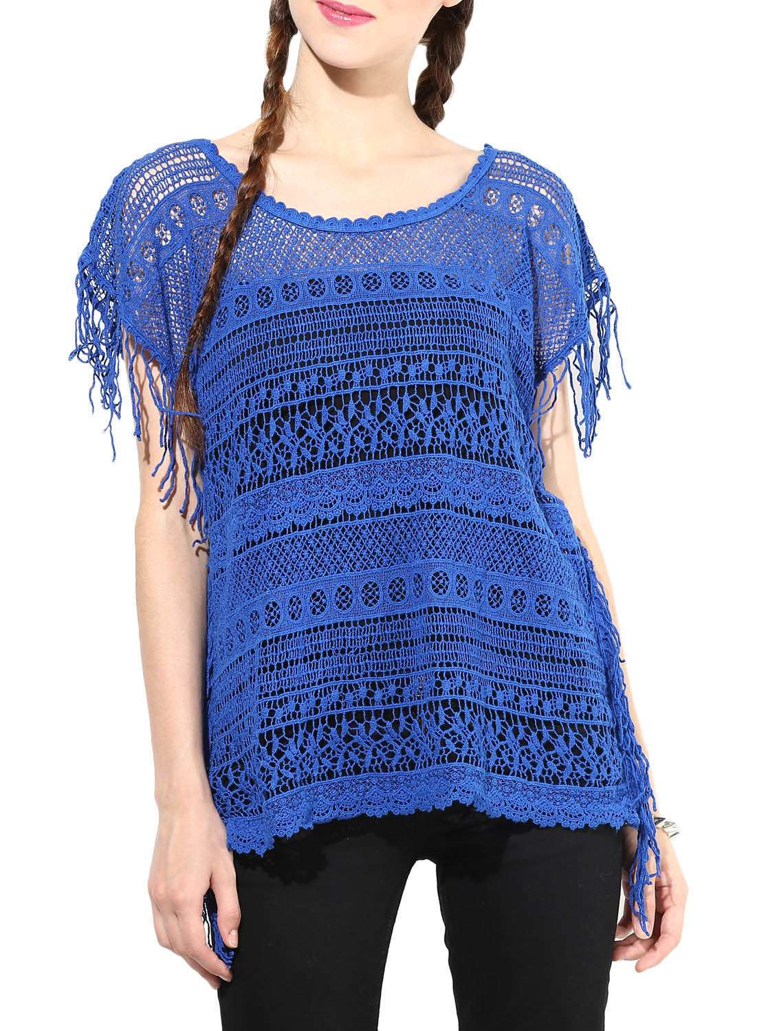 blue cotton short sleeve shrug