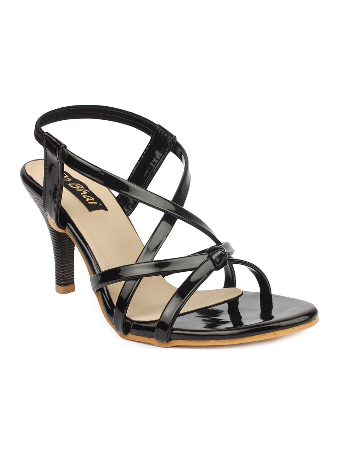 black leatherette back strap sandals