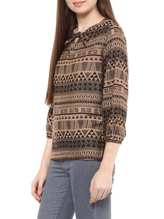 tie up neck aztec print top  - 12818141 -  Standard Image - 1