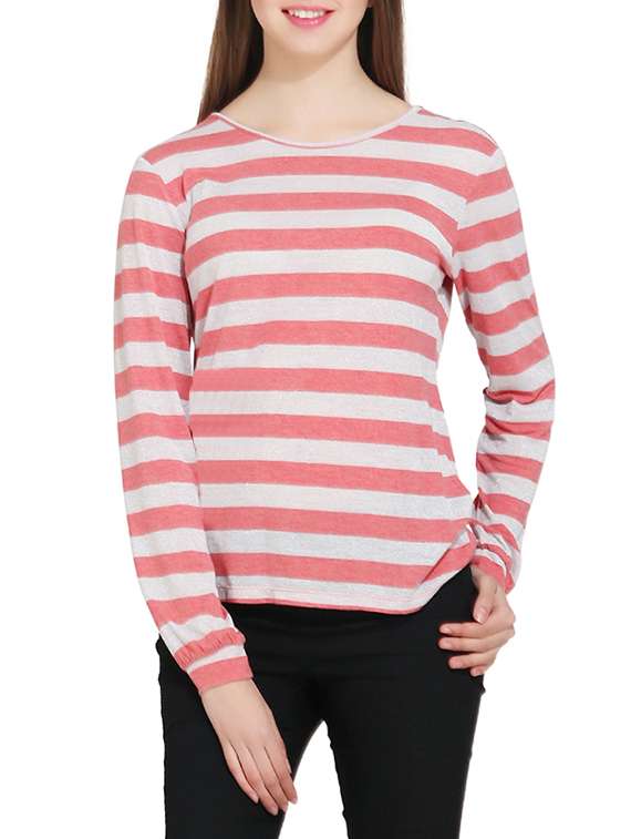 pink striped viscose regular tee
