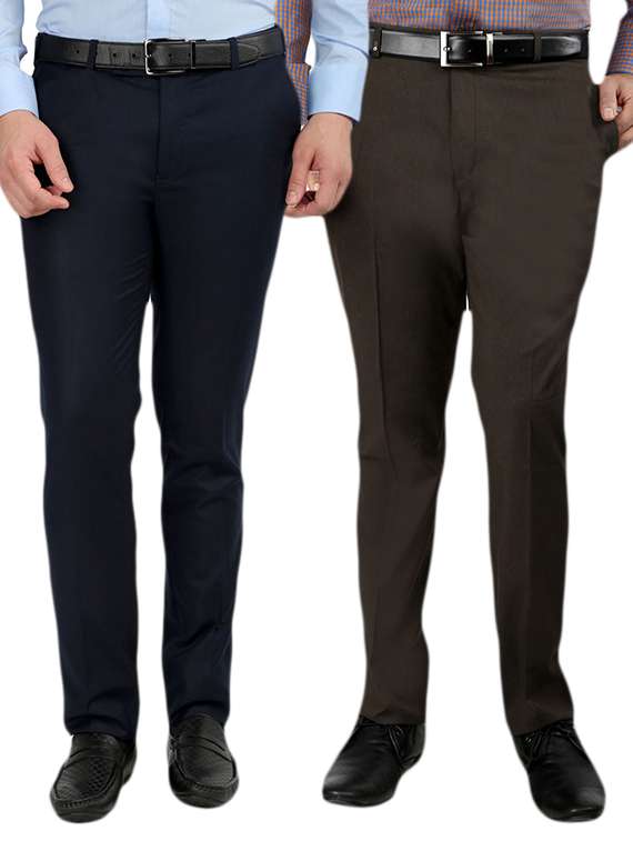 set of 2 polyester flat front trousers formal trouser
