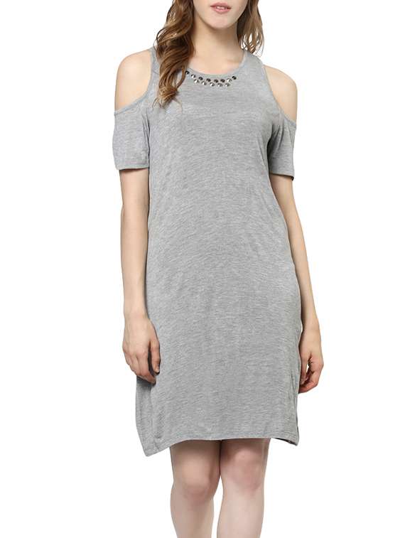 grey embellished cotton dress