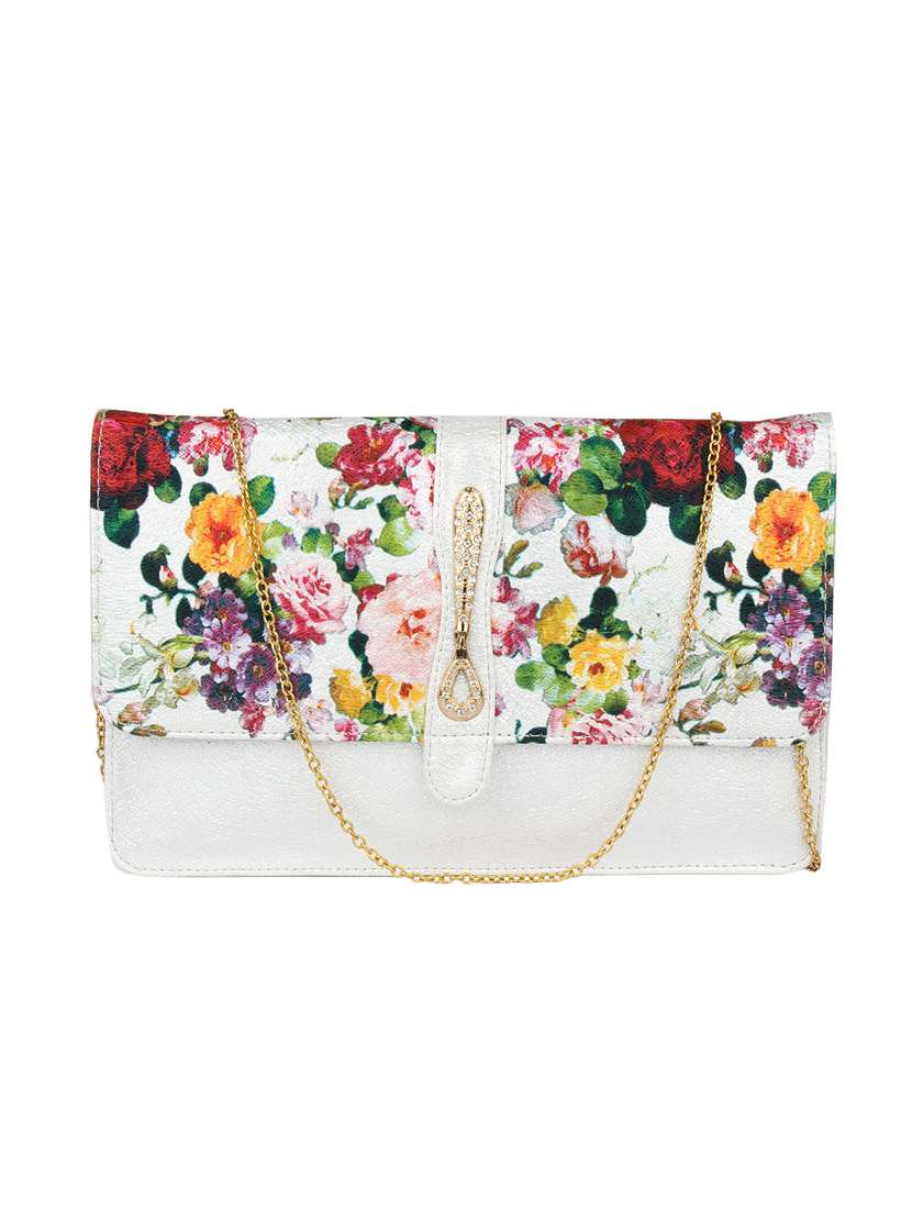 silver synthetic leather clutch