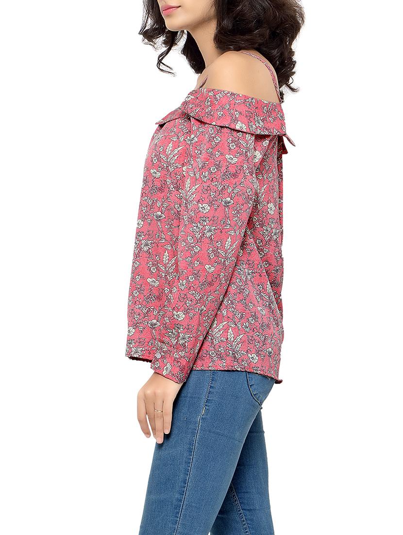pink floral printed crepe regular top - 12831615 - Standard Image - 1