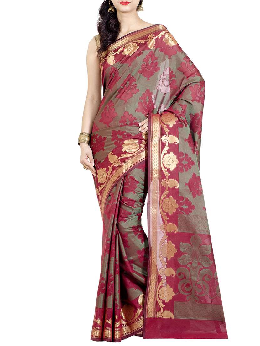 zari paisley border woven saree with blouse