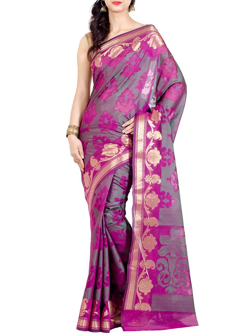 purple woven silk saree with blouse