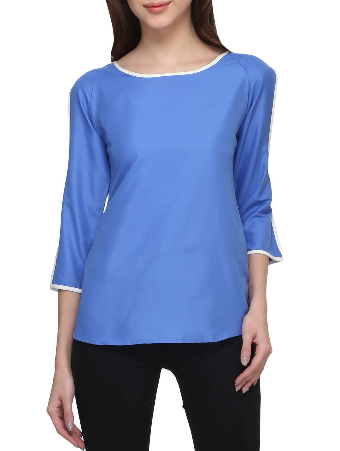 blue poly crepe top