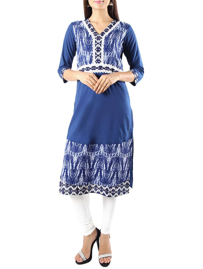 blue cotton straight kurta