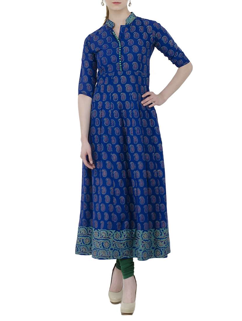 blue cotton flared kurta