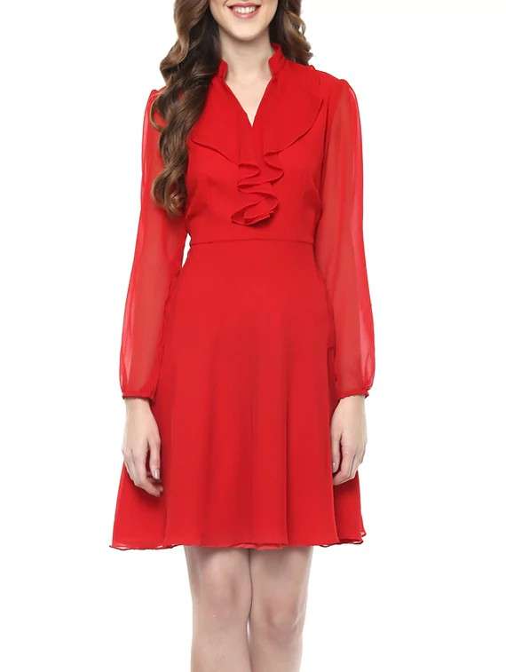 red fit and flare dress