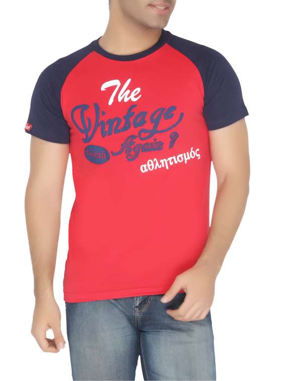 red and navy blue cotton t-shirt