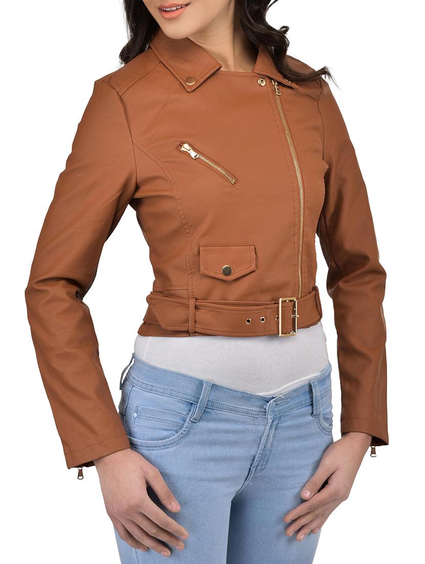 solid brown leatherette jacket - 12840384 -  Standard Image - 1