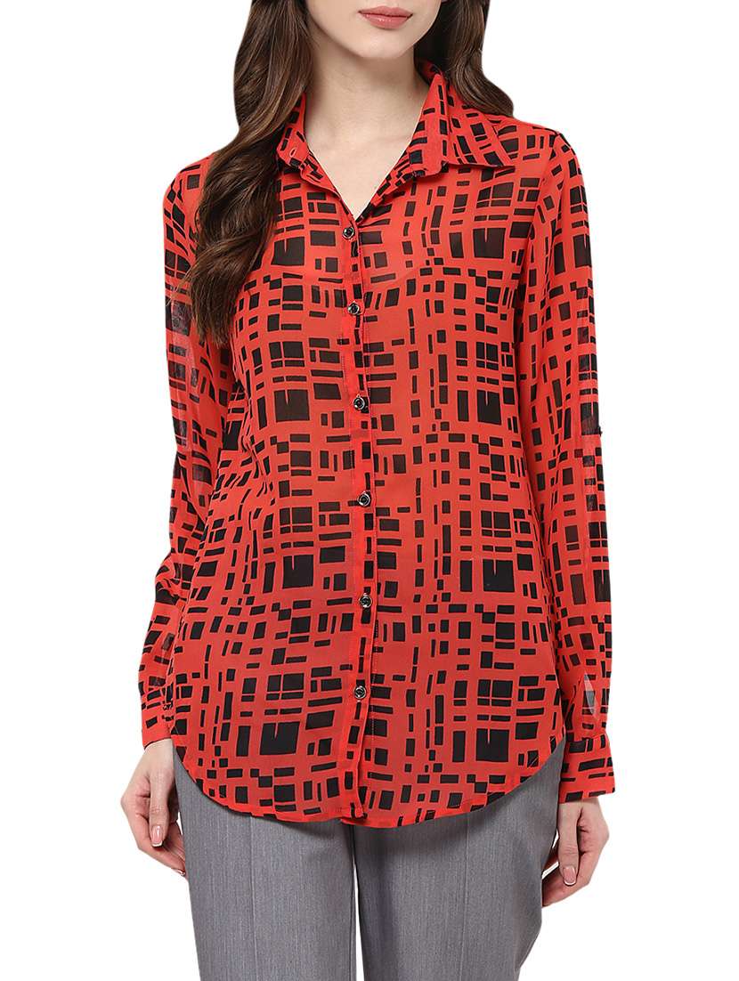 red printed georgette regular shirt