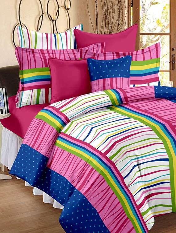 100% cotton multi colored double bedsheet with 2 pillow cover