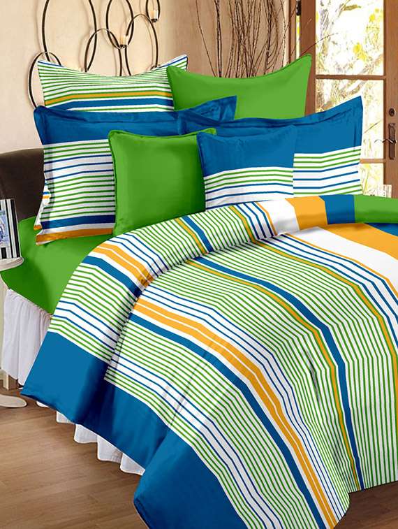 100% cotton multicolor stripes 1 double bedsheet with 2 pillow covers