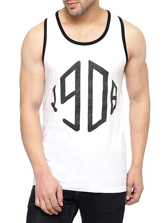 white cotton printed vest