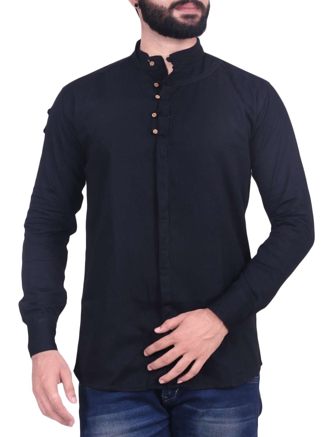 black solid cotton linen casual shirt