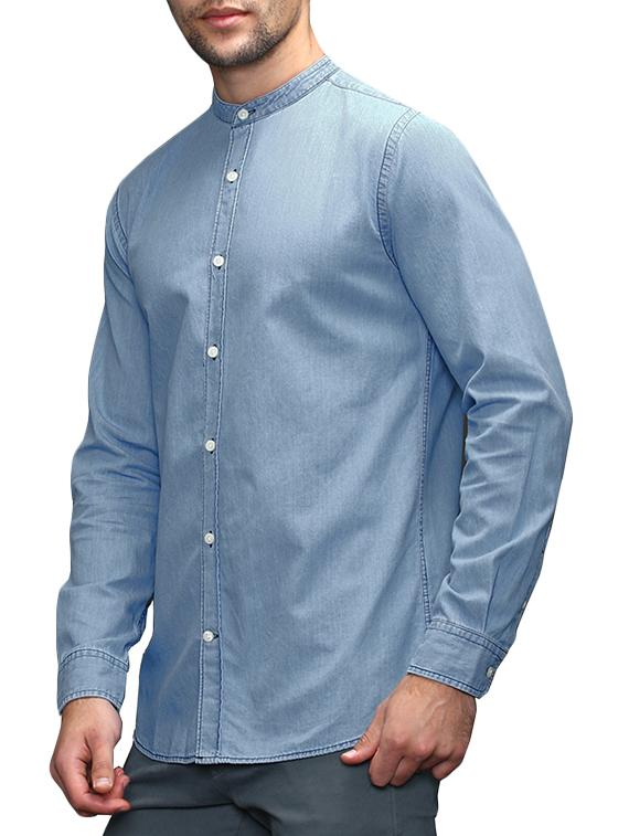 light blue denim casual shirt - 12860048 - Standard Image - 1